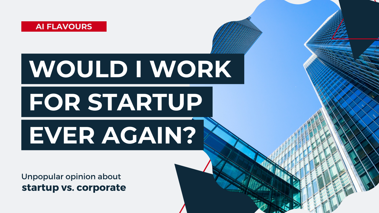 Graphics titled "unpopular opinion about startup vs. corporate" to indicate I help start your career in tech